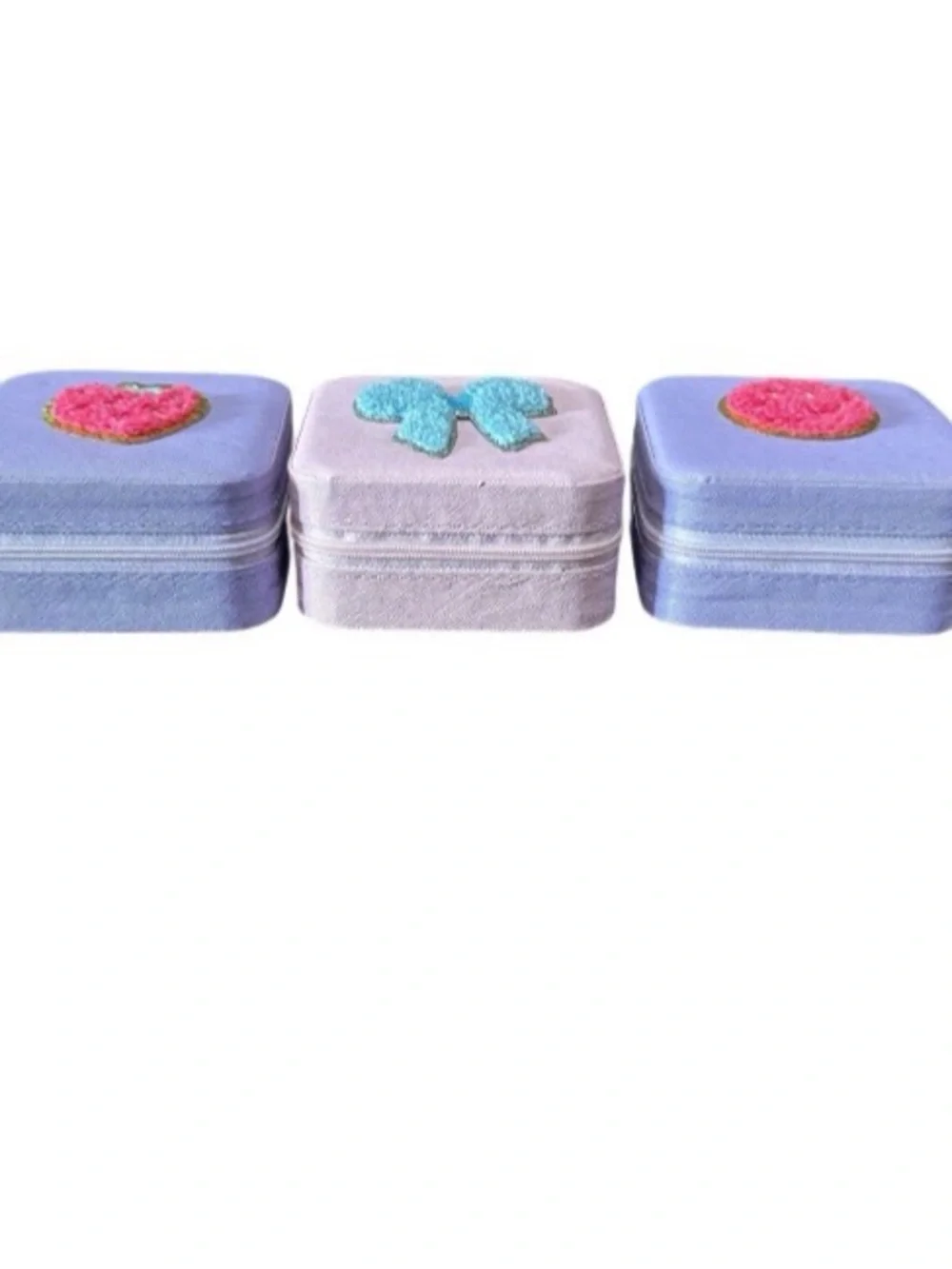 Mini Jewelry Boxes Lot Of 3 Zip Around Travel Case Embroidered Strawberry Bow